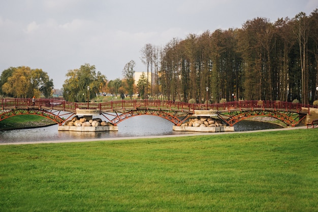 Ponts sur la rivière dans le parc d'automne