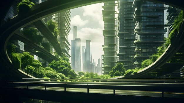 Des ponts verts reliant des gratte-ciel durables