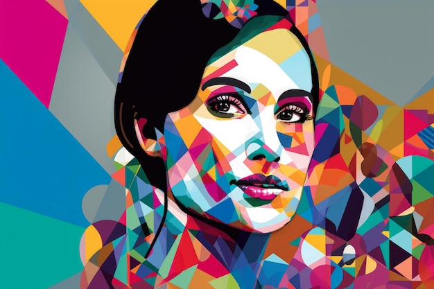 Pop Art Portrait d'une femme souriante aux formes géométriques colorées