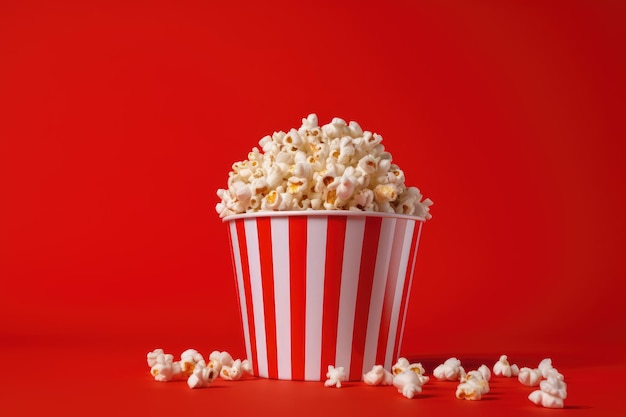 Pop-corn de cinéma sur fond rouge