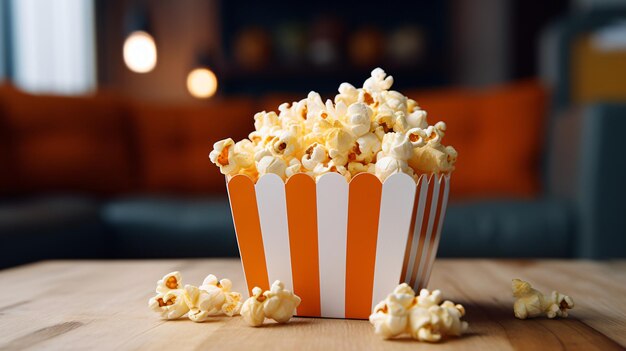 Photo des pop-corn dans un bol avec un fond flou