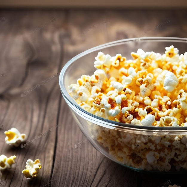 Pop-corn dans un bol sur une table en bois, gros plan