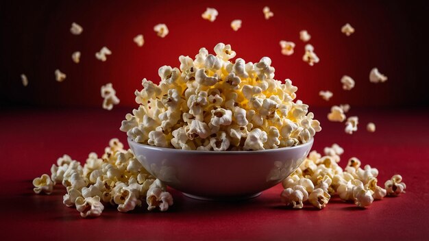 Pop-corn isolé dans un seau rayé sur fond blanc