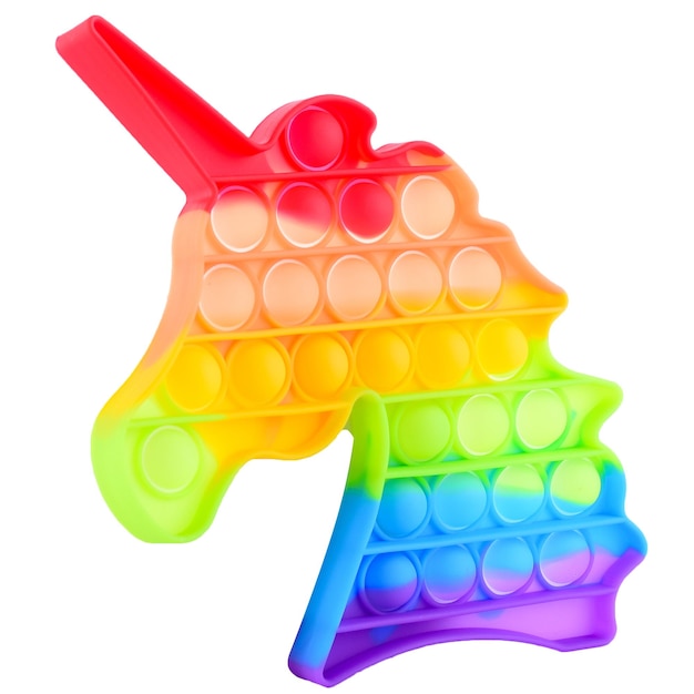 Pop it jouet anti-stress arc-en-ciel en silicone isolé sur fond blanc Simple fossette populaire moderne jouets de soulagement du stress pour adultes et enfants Fidget kid jouet Pop Bubble Fidget Forme de Licorne