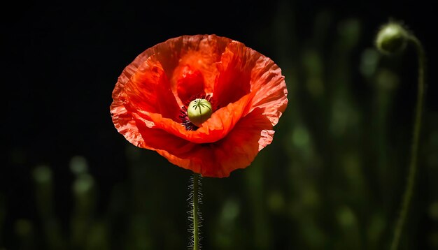 Poppy rouge réaliste isolé sur fond sombre Fleur décorative pour le jour du souvenir
