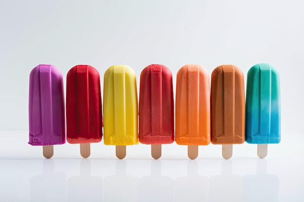 Popsicle coloré affiché sur un fond blanc uni Generative AI