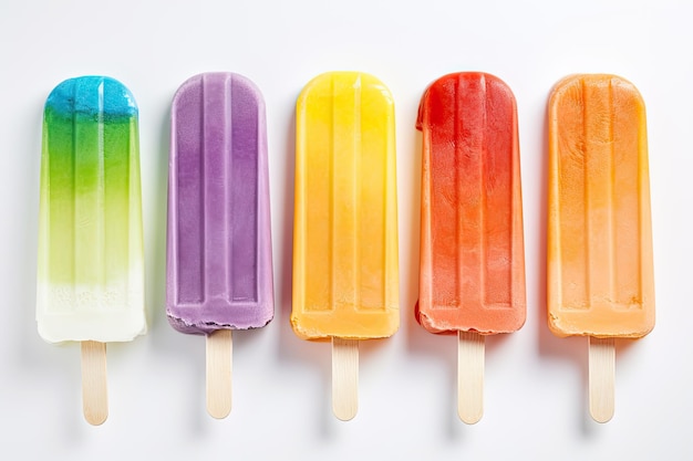 Popsicle coloré affiché sur un fond blanc uni Generative AI
