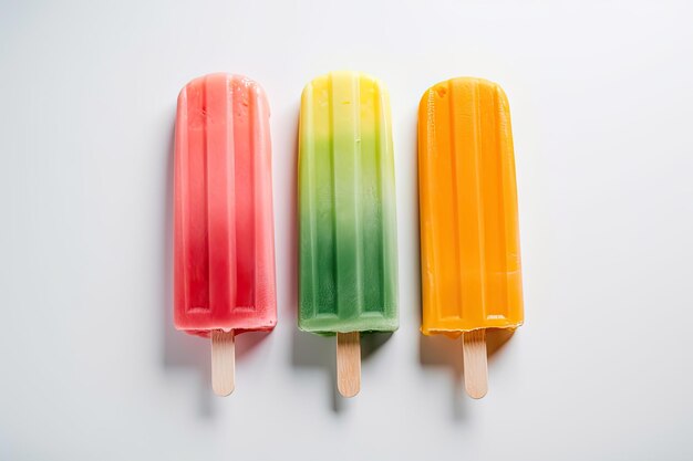 Popsicle coloré affiché sur un fond blanc uni Generative AI