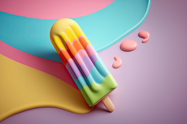 Un popsicle de crème glacée aux couleurs vives sur un fond vibrant AI générative