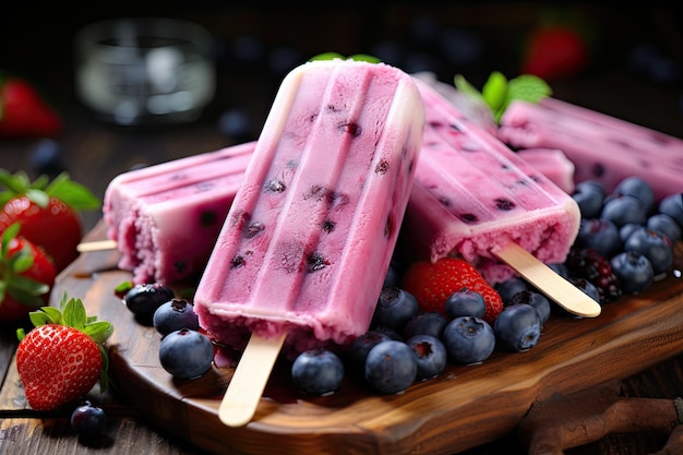 Popsicles frais et sucrés aux baies et à la crème