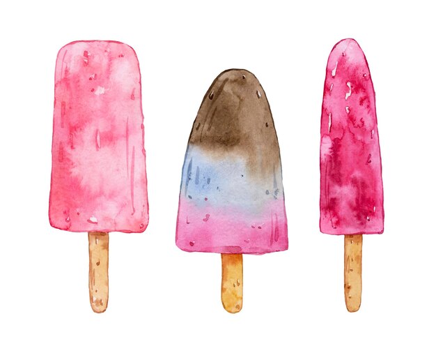 Popsicles de fruits aquarelle isolés sur fond blanc