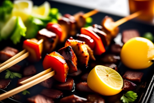 Le porc Shashlik sur des brochettes sur le grill en gros plan