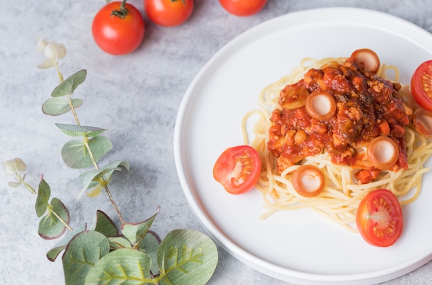 porc spaghetti aux champignons