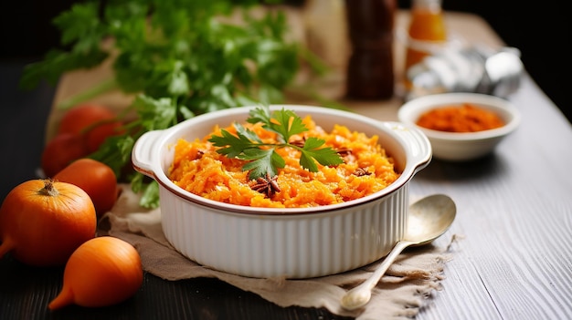Photo porridge au four avec carottes râpées dans un bol