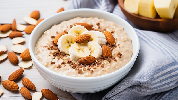 Porridge d'avoine avec amandes, beurre d'arachide et banane