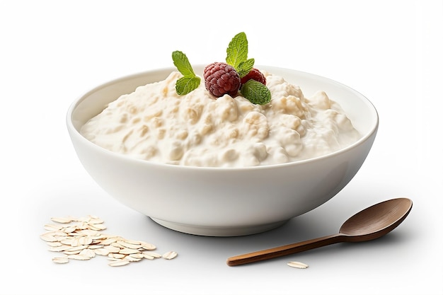 Porridge d'avoine préparée dans un bol sur fond blanc