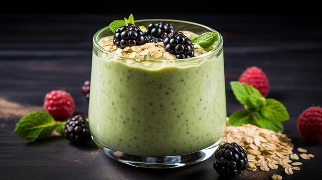 Porridge à l'avoine verte dans un verre sur la table