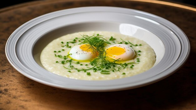 Porridge de poireau avec un œuf perdu le plat