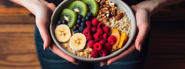 Porridge pour le petit déjeuner avec des baies et des fruits Alimentation générative AI