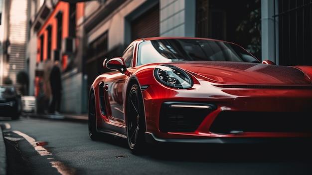 Photo une porsche 911 rouge roule dans une rue