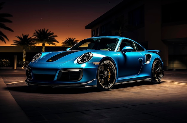 Photo porsche 911 turbo s azul photoréaliste