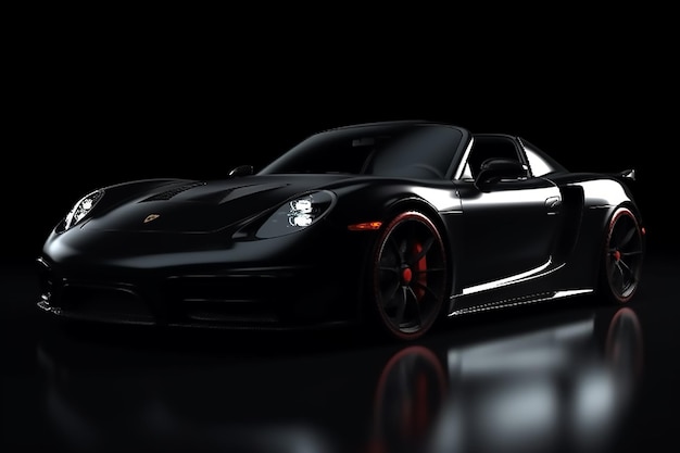 Une porsche noire avec des feux rouges à l'avant.