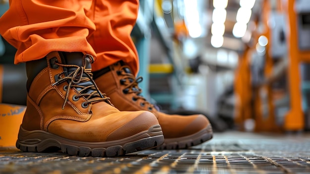 Photo le port de chaussures de sécurité dans la zone dangereuse de l'usine39s prêt au travail concept d'usine equipement de protection de sécurité environnement de travail santé du travail travailleurs photographie industrielle