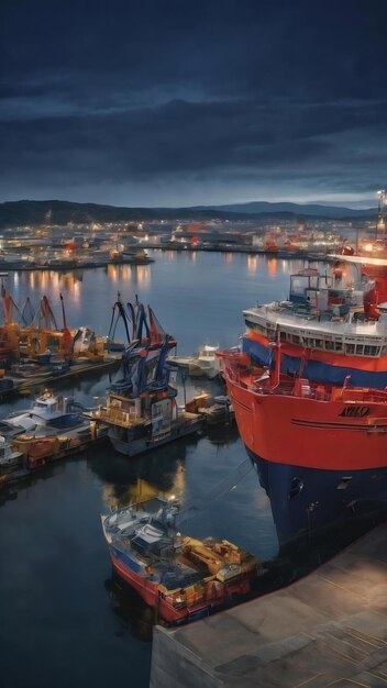 Port de fret des images teintées de bleu