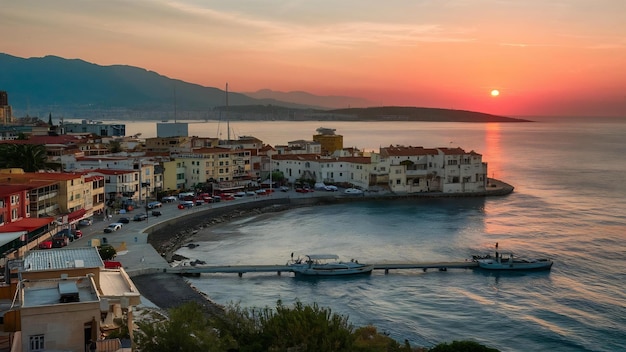 Photo port maritime et vieille ville de kyrenia girne est une ville du nord