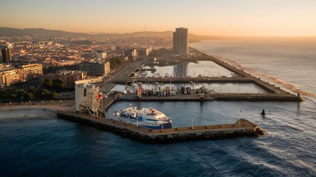 Photo port olympique depuis l'hélicoptère de barcelone