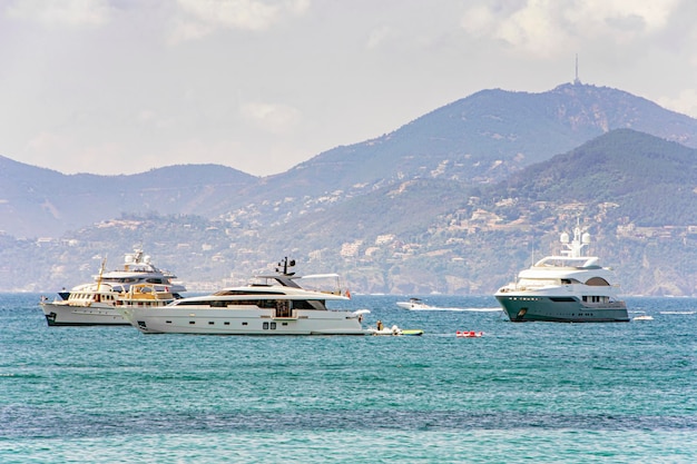 Port de plaisance de la baie de la mer avec yachts et bateaux à Cannes