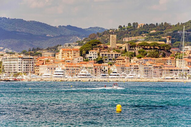 Port de plaisance de la baie de la mer avec yachts et bateaux à Cannes