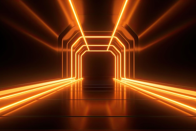 Portail de belles néons avec des lignes orange brillantes dans un tunnel