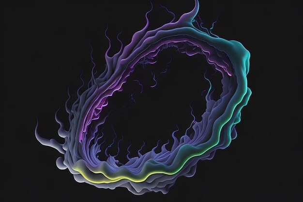 Un portail iridescent de fumée de néon inondé de nuances hypnotisantes de violet et de teal