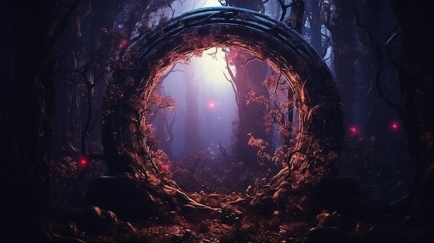Un portail mystérieux dans une forêt mystique