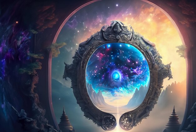 Un portail mystique ouvrant un univers parallèle rempli de merveilles.