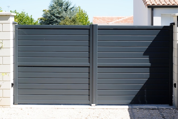 Porte en aluminium haute maison de style moderne gris portail gris de maison de porte de banlieue