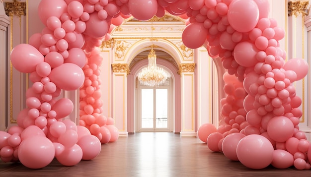 Porte d'arche de ballon arcs roses et blancs éléments de décoration de conception de festival de ballon de mariage