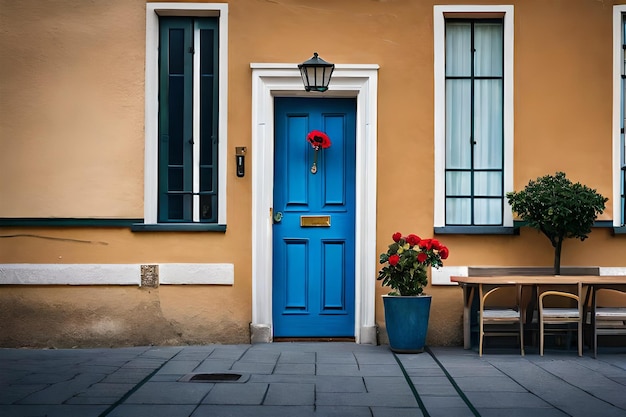 une porte bleue au milieu d'une rue à paris