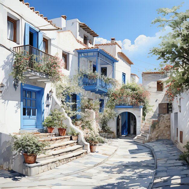 Photo une porte bleue et un bâtiment blanc avec une porte bleue