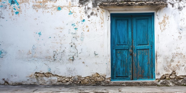 La porte bleue en bois, une charmante entrée dans le village des Cyclades