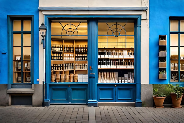 Une porte bleue avec une porte bleue qui dit "vin" dessus