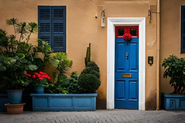 une porte bleue avec une porte rouge et une porte bleue avec une pancarte qui dit "s".