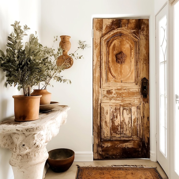 Photo une porte en bois antique avec des découpages simples