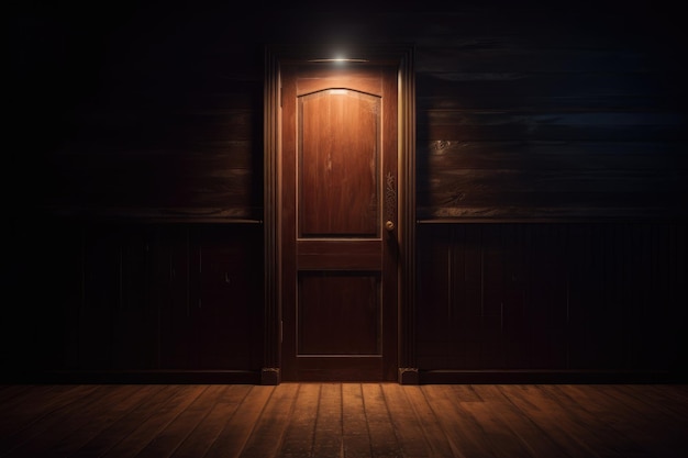 Porte en bois dans une pièce sombre avec de la lumière