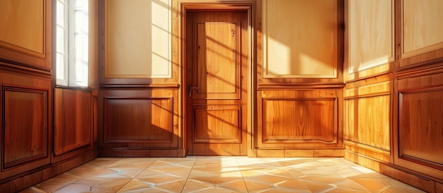 Porte en bois fermée dans le couloir