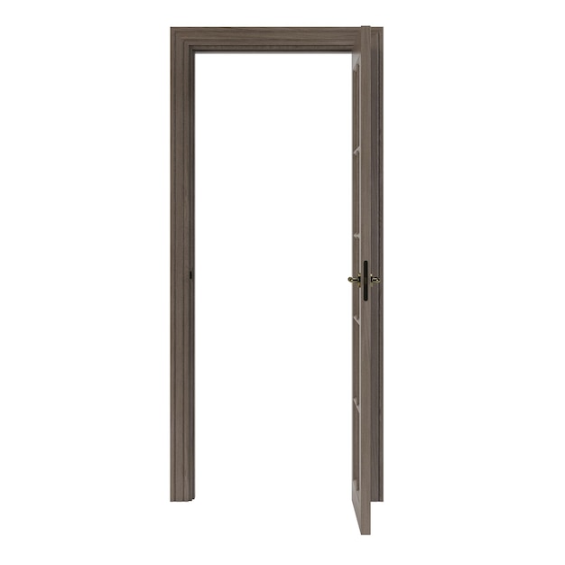 Porte en bois isolée sur fond blanc. Rendu 3D.