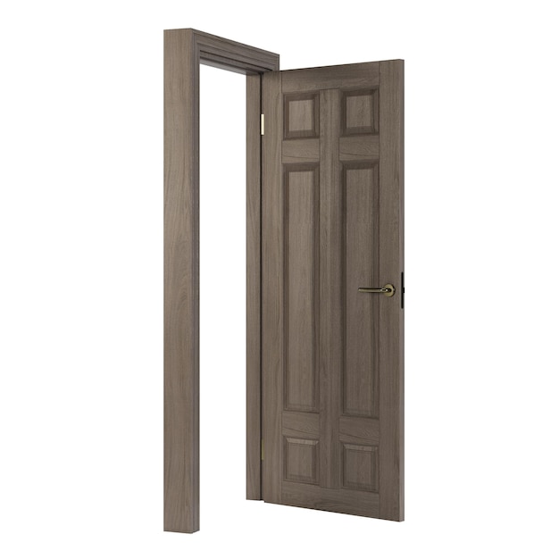 Porte en bois isolée sur fond blanc. Rendu 3D.