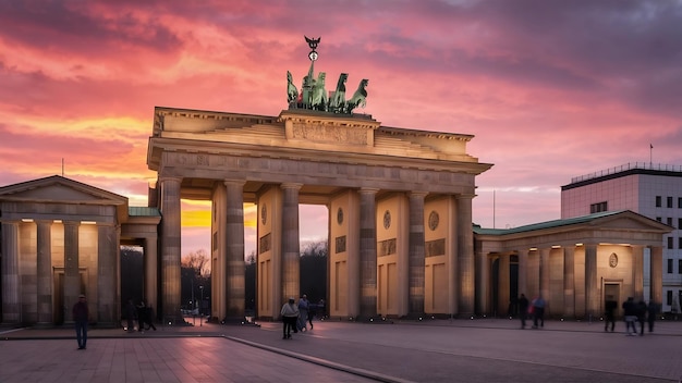 La porte de Brandebourg à Berlin, en Allemagne au coucher du soleil