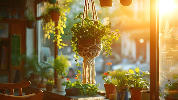 Un porte-casseroles Hygge Macrame fabriqué à la main pour un café confortable